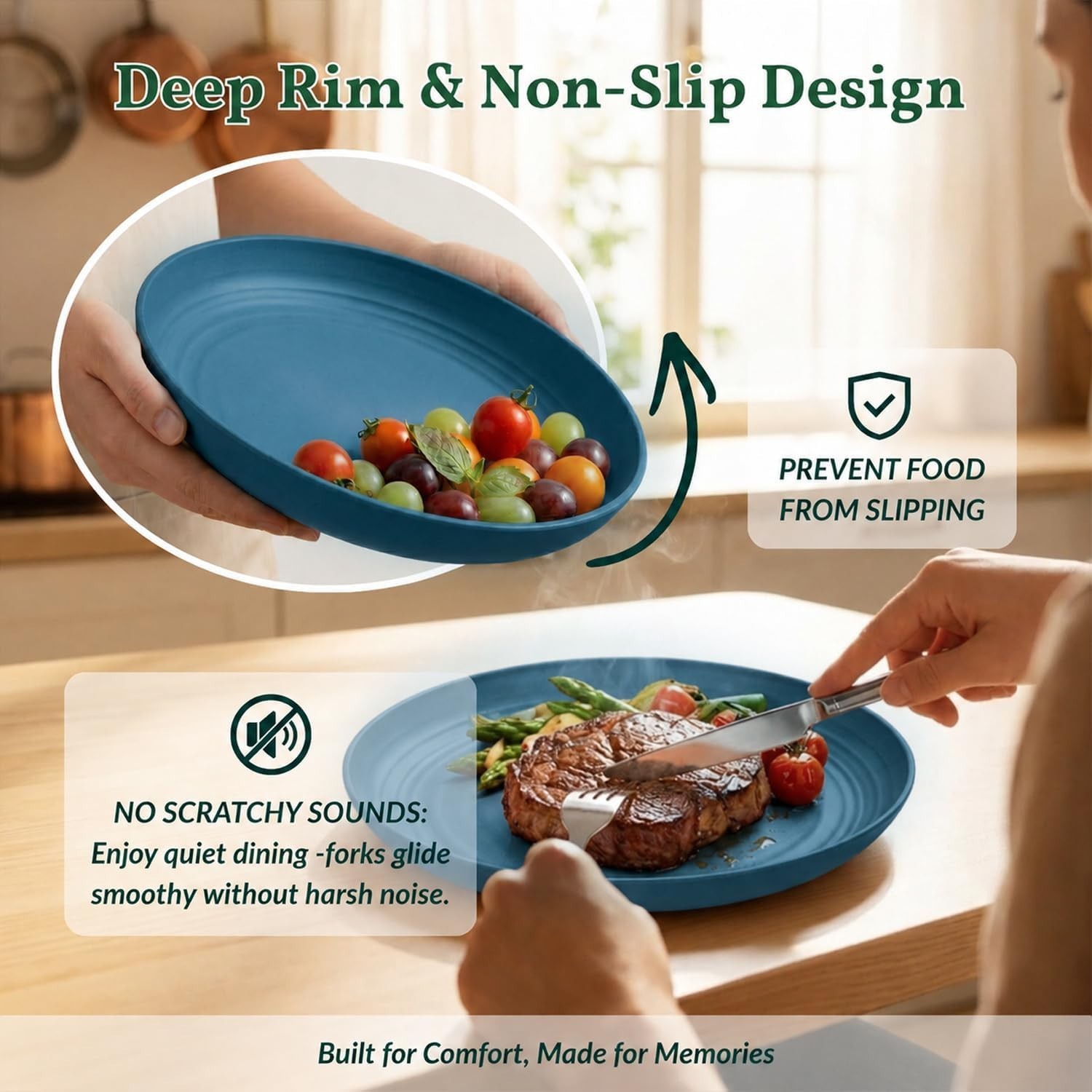 Durable 9-Inch Wheat Straw Dinner Plates – 8 pcs, Dishwasher Safe & Reusable