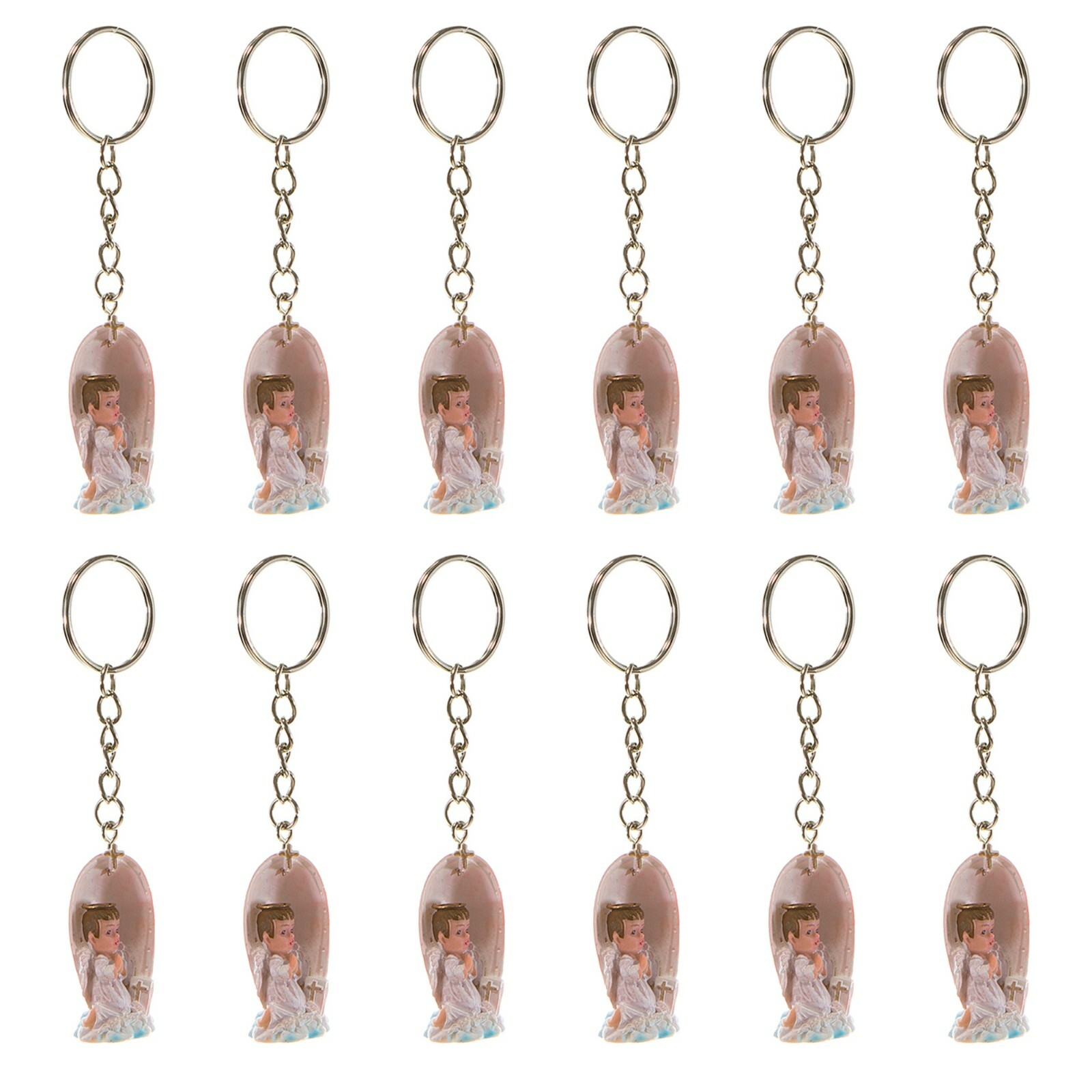 Mega Favors – Baby Boy Angel Praying Poly Resin Key Chain – Blue, 12PCS