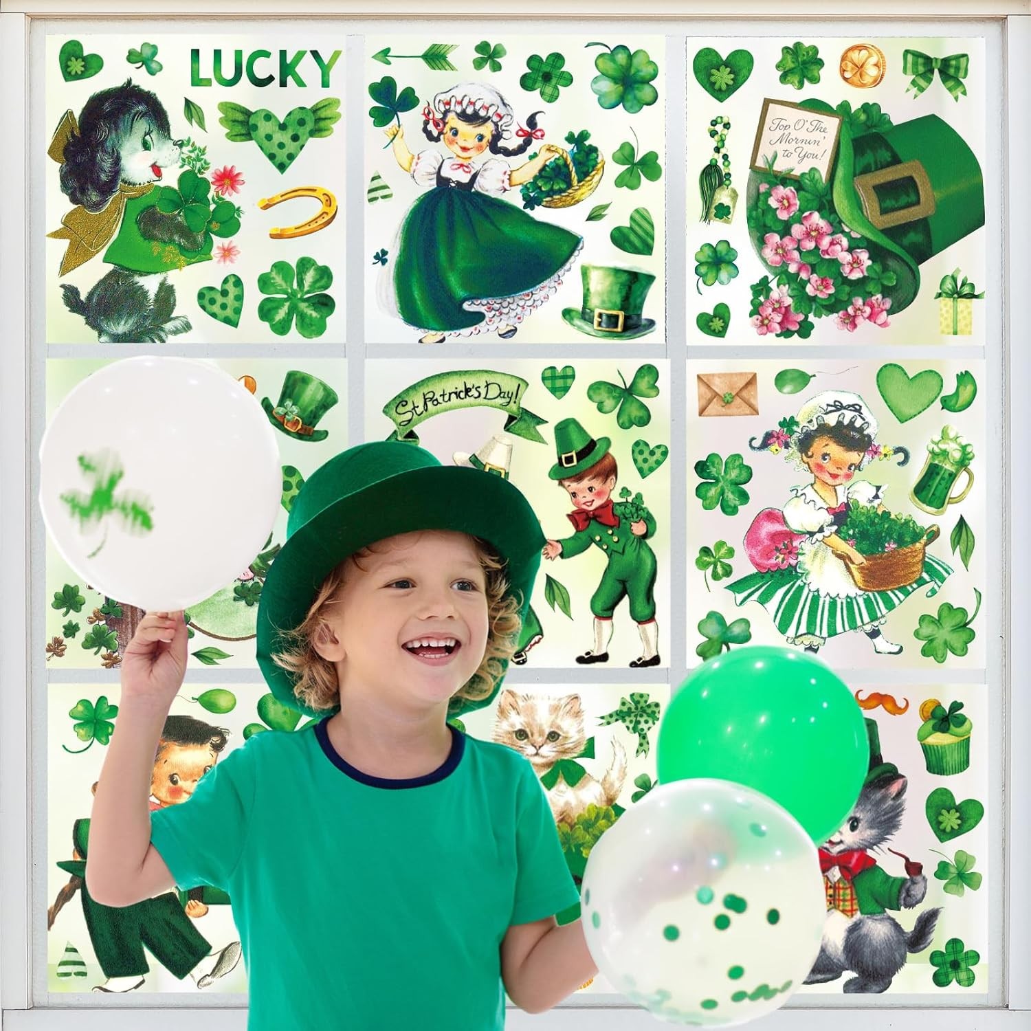 9 Sheets Vintage St. Patrick’s Day Window Cling Stickers Watercolor Retro Sham
