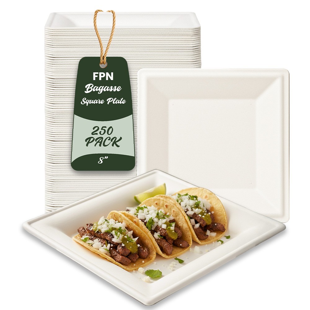 FPN Disposable Plates Square for Party Eco-Friendly Microwave-safe : 6″|8″|10″