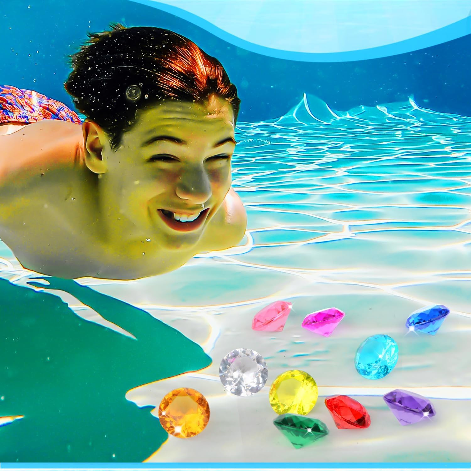 Chaos Emeralds and Rings Set, Include 10Pcs Acrylic Crystal Diamond Gems with 10
