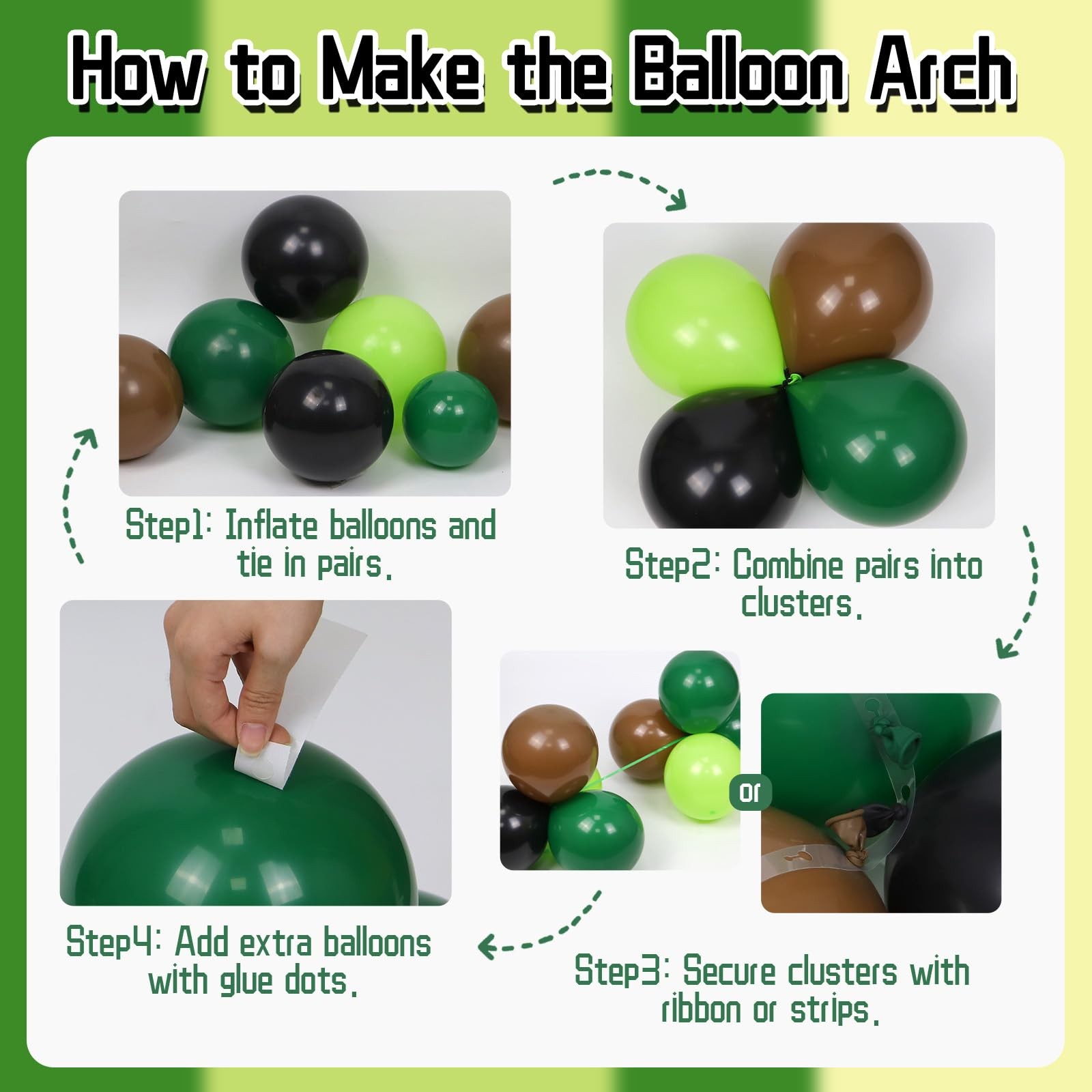 Green and Brown Balloon Arch Garland Kit with Brown Black Dark Lime Green Bal…