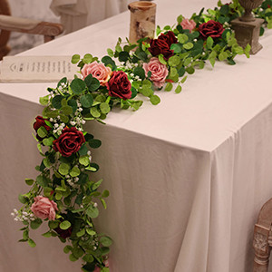 5.91FT Artificial Eucalyptus Garland with Flowers, Fake Rose Gypsophila Garland,