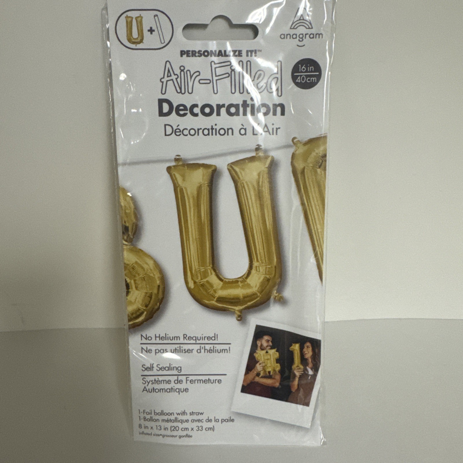 13×8 Inch Letter U – Anagram – Gold Foil Mylar Balloon