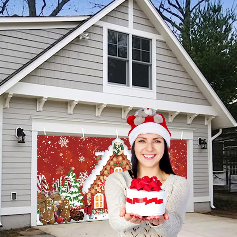 6 x 13 FT Christmas Gingerbread House Snowflake Garage Door Banner Pine Tree …