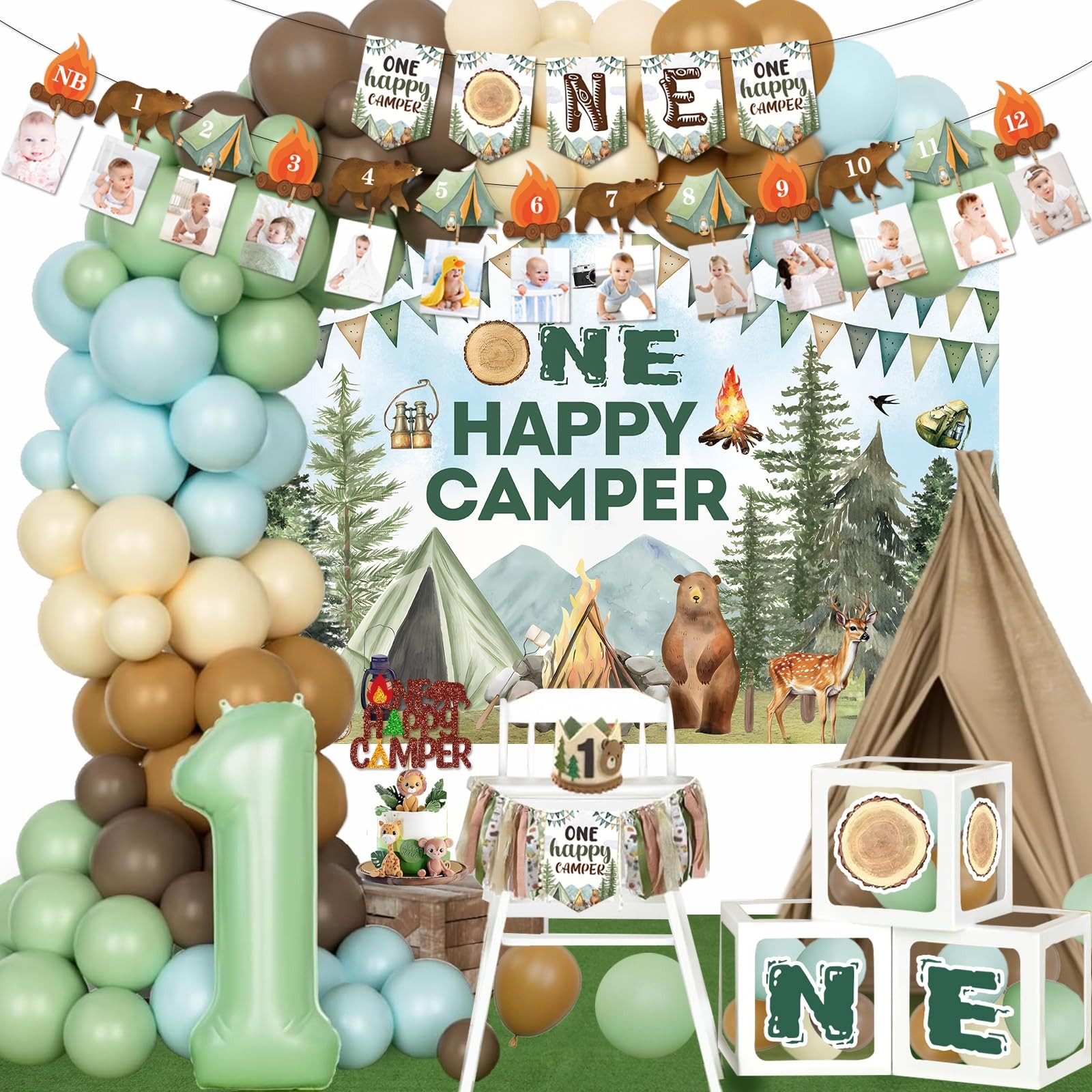 Happy Camper Birthday Decorations – First Birthday Decorations for Boy Campin…
