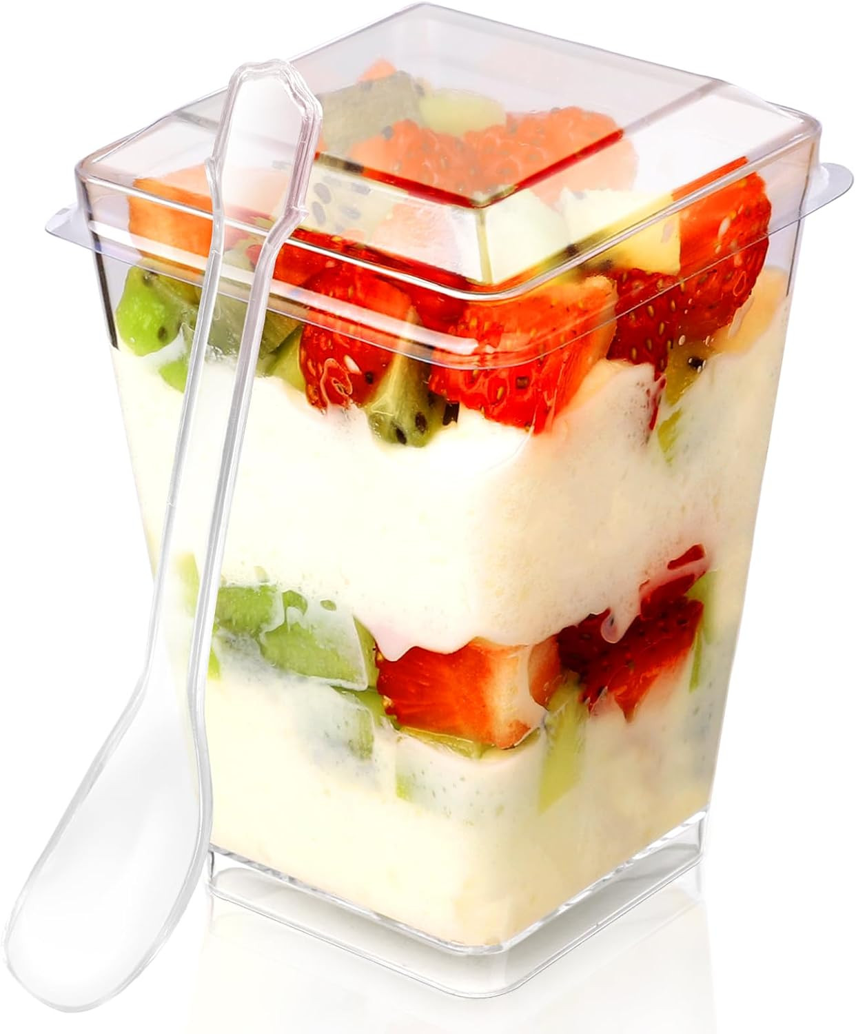5 Oz Plastic Dessert Cups with Lids and Spoons, Yogurt Parfait Appetizer Cups fo