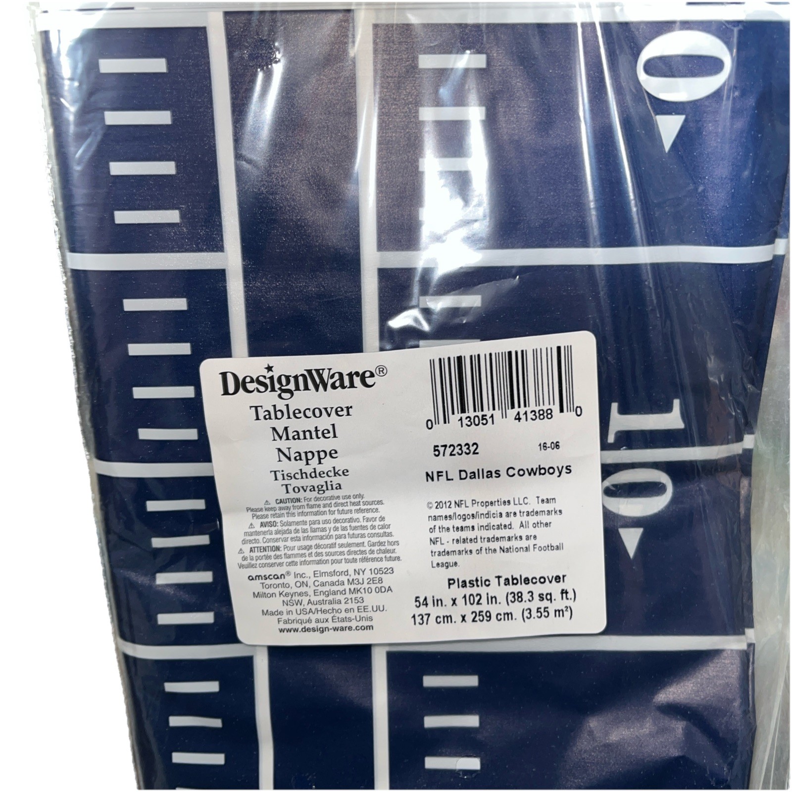 Dallas Cowboys NFL, Table Cover 54 In X 102 In Plastic Party Supply Tailgating
