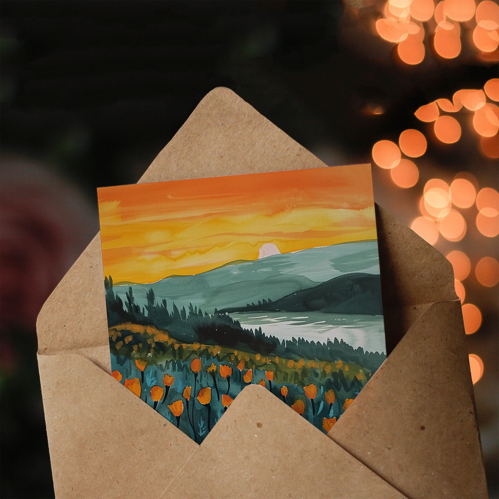 Greeting Card Floral Shoreline California Poppies At Sunrise Birthday