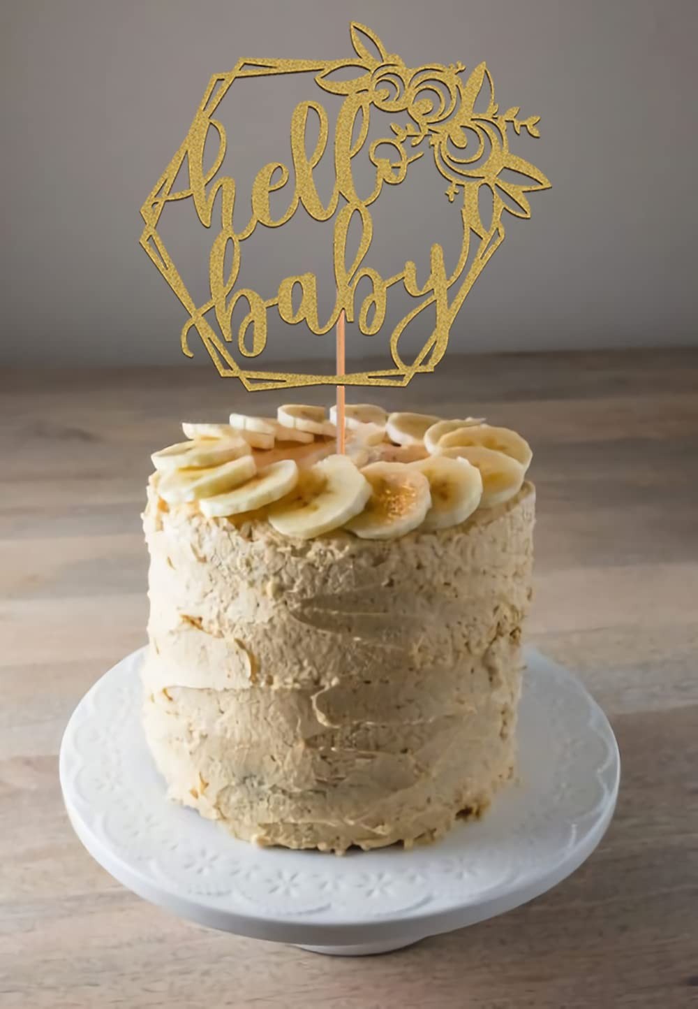 AHAORAY MYAMPED Hello Baby Cake Topper Gold, 1 Count, 8.6 x 5.9 inches, NonE…