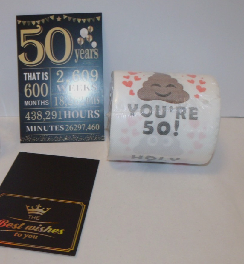 50th Birthday Gag Gift Idea Toilet Paper Roll for Men Women Turning Fifty