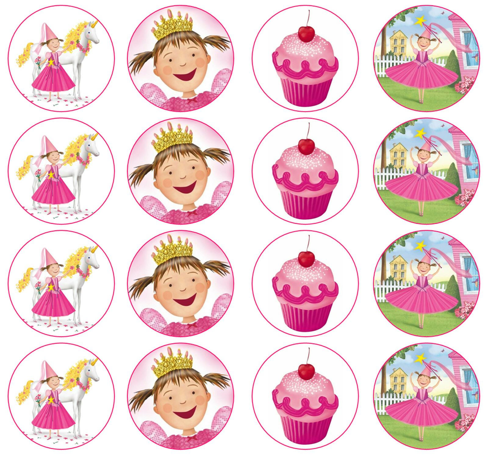 16x EDIBLE Pinkalicious Birthday Cookie Cupcake Toppers Wafer Paper 4cm (uncut)