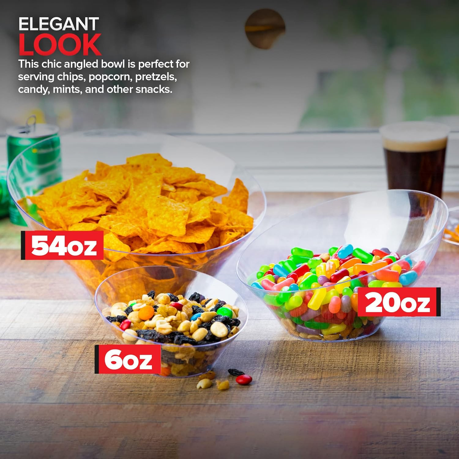 20Oz Clear Plastic Serving Bowls (4 Pack) Medium Disposable Candy Dishes, Buffet