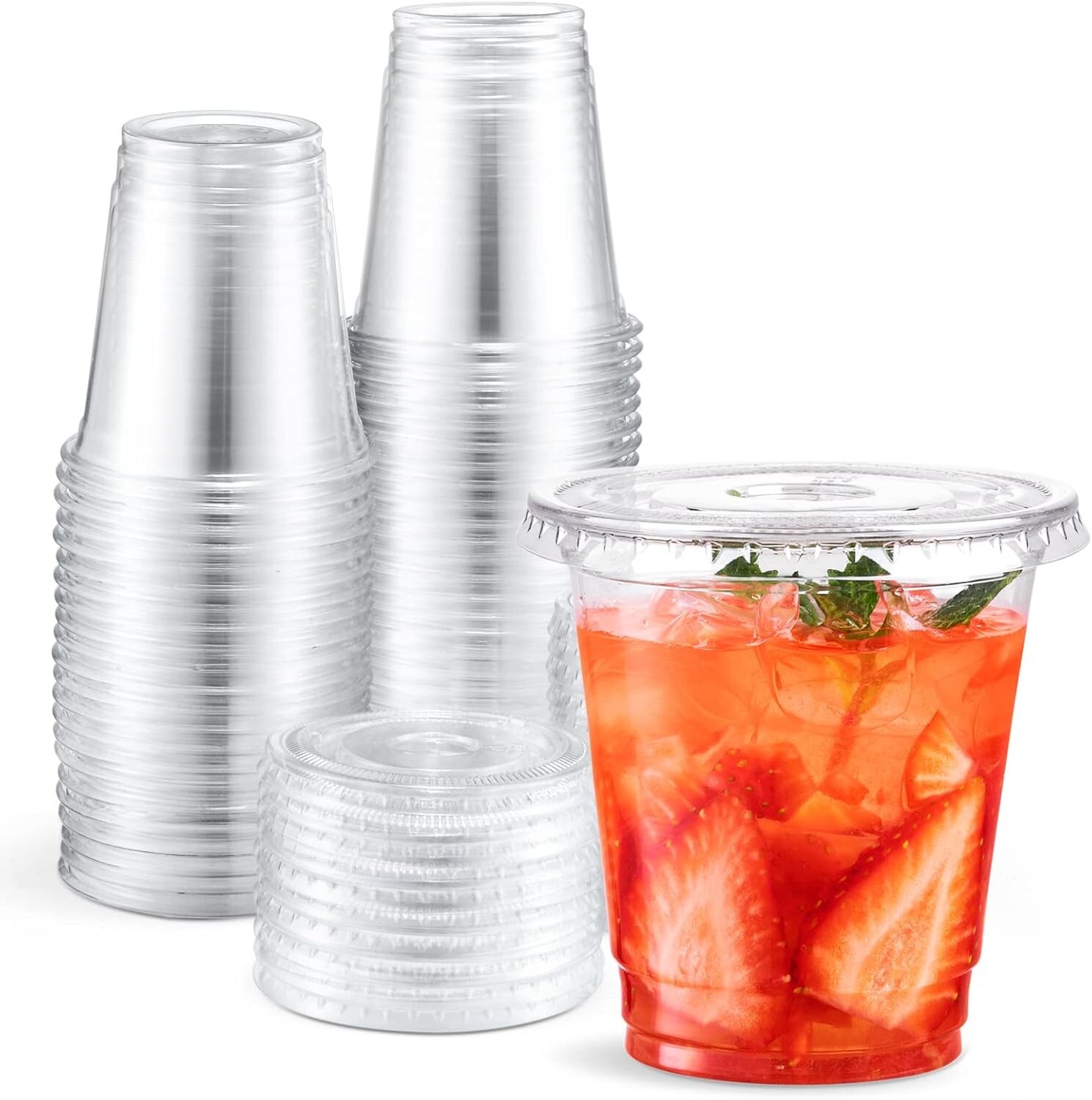 Clear 8 oz Plastic Cups with Lids – Disposable Cold Drink Containers, 50 Pack
