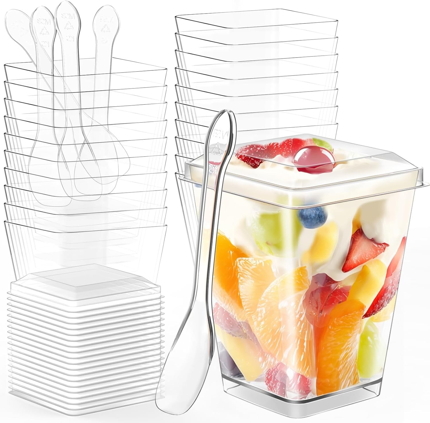 20-Pack 5 Oz Clear Plastic Dessert Cups with Lids & Spoons for Stylish Parties