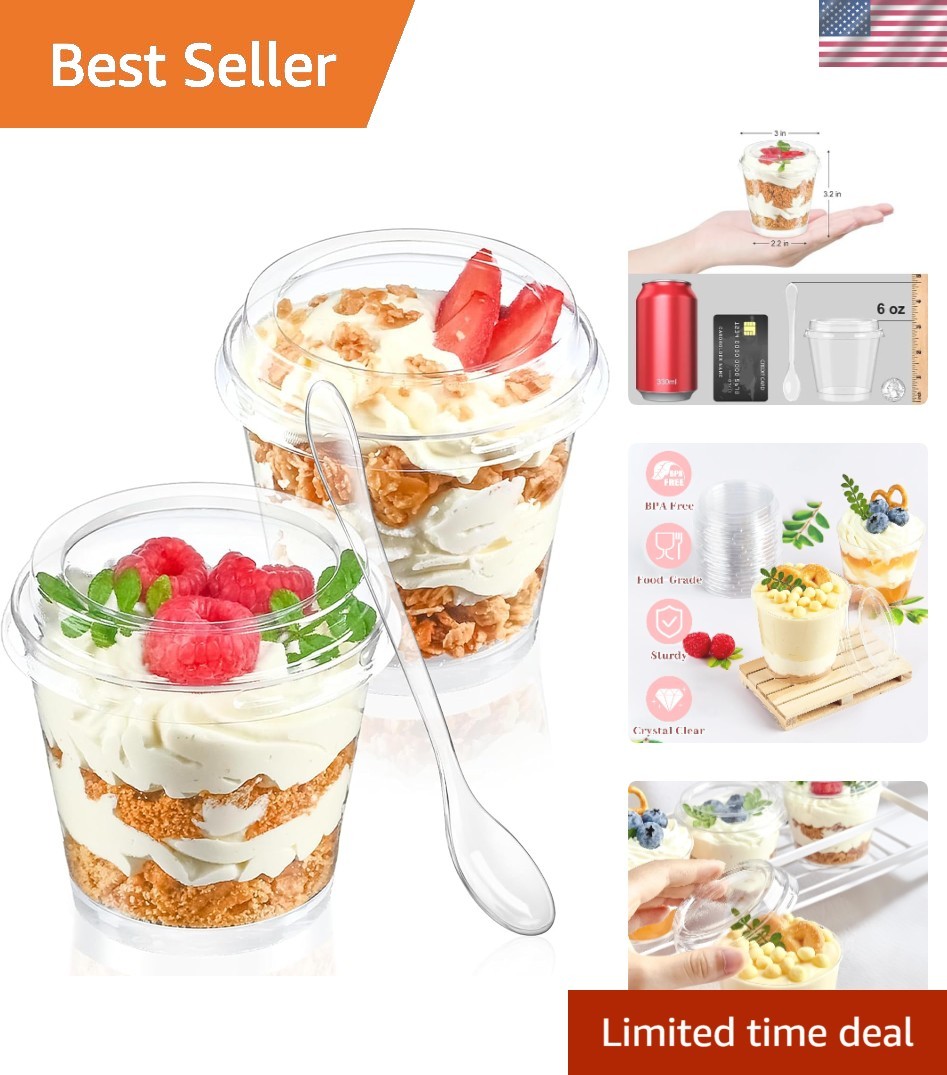 Mini Dessert Cups with Lids and Spoons 6oz Pack of 150 Serving Cups for Parties