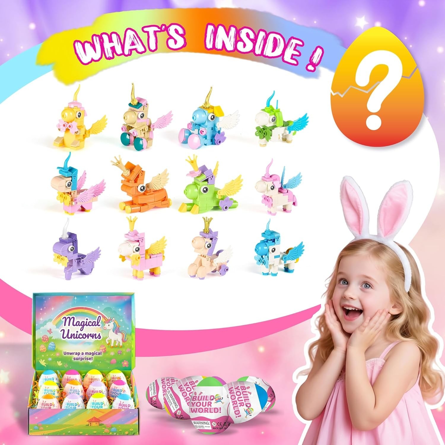 Easter Party Favors & Egg Hunt Prizes for Kids – 12 Unicorn Building Sets wit…