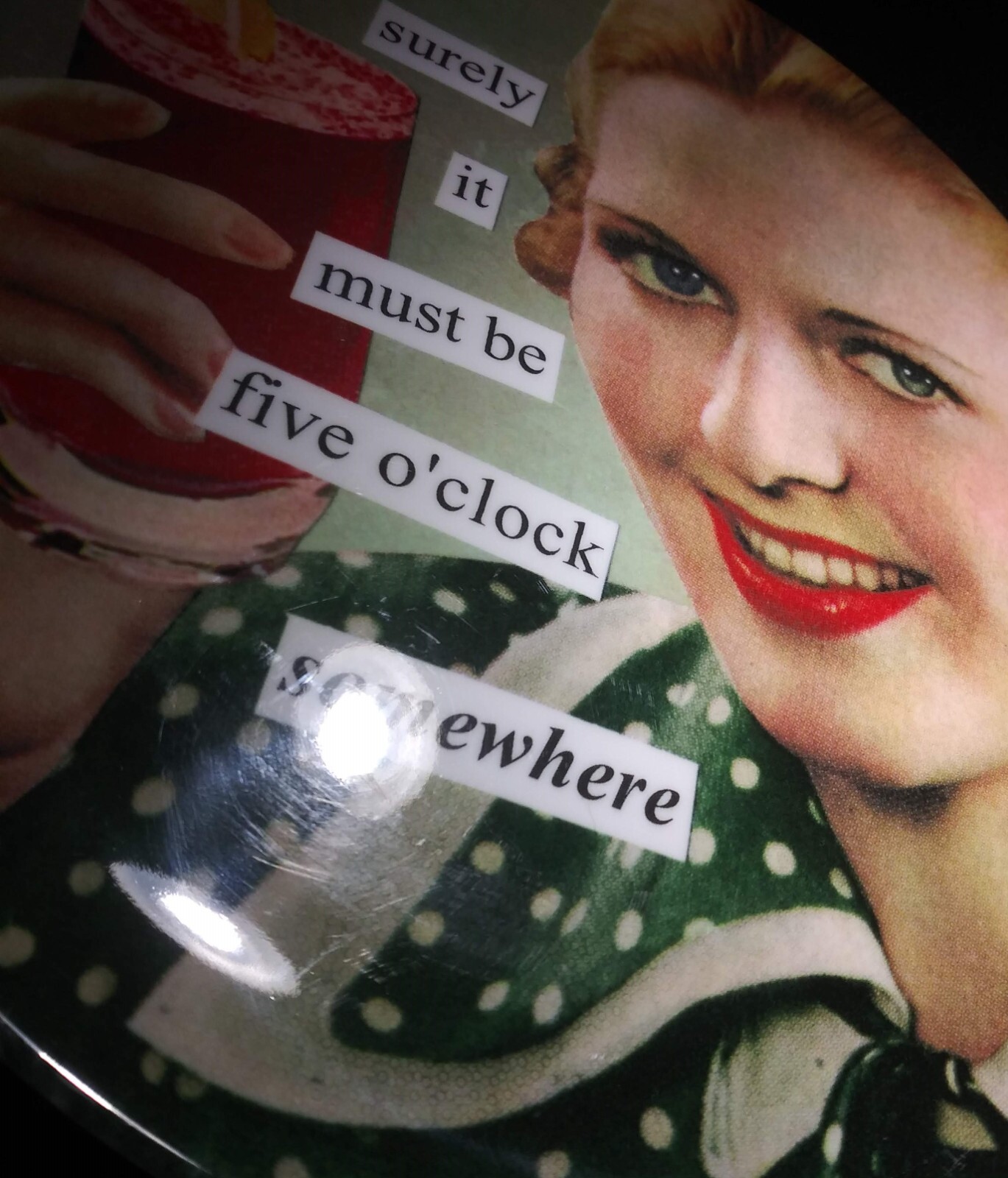Set of 2 Anne Taintor Retro Cocktail Hour Melamine Plates Happy Hour 7.5″