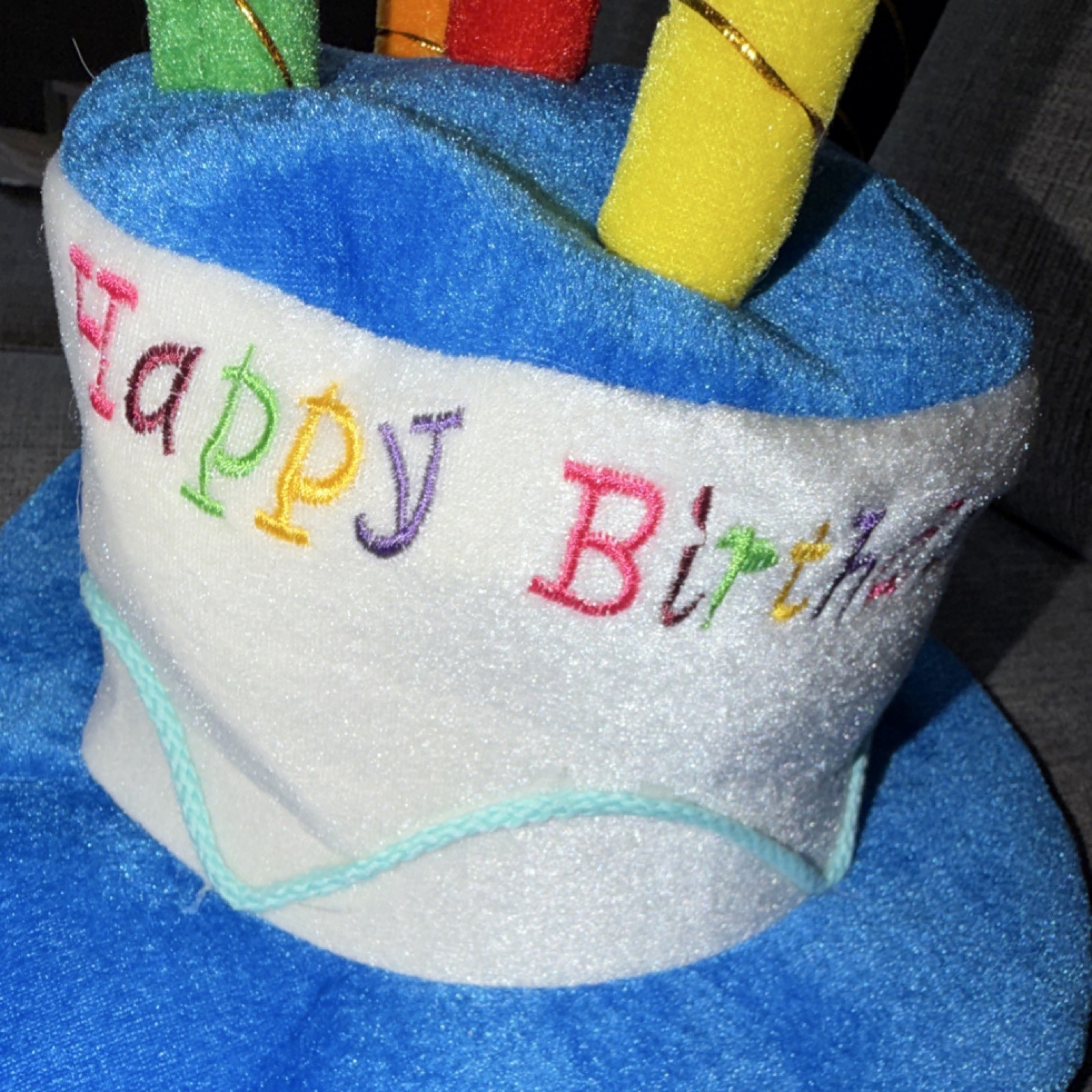 Birthday Cake with Candles Hat, Unisex, Adult, Gag Gift, Badge included.