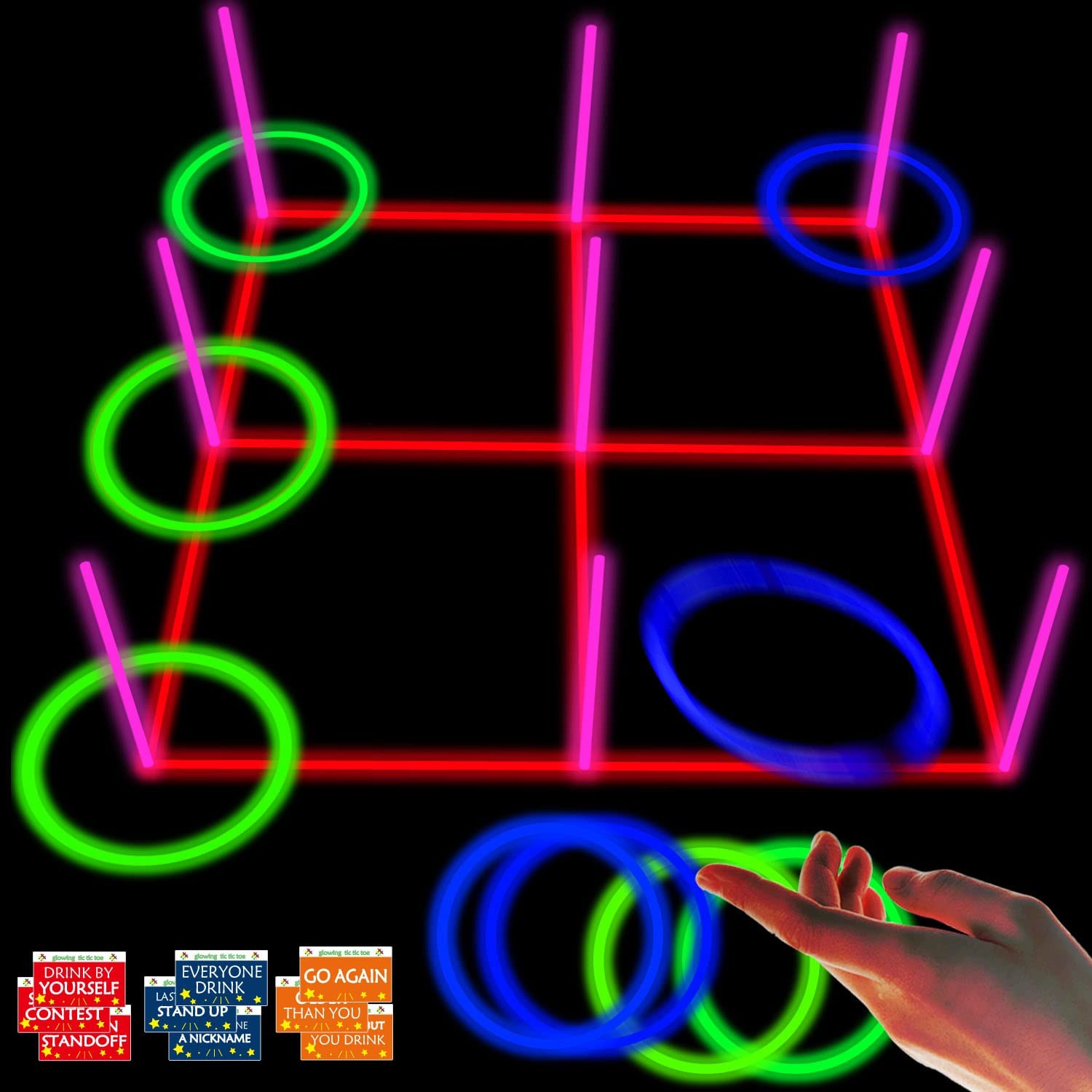 Ring Toss Games Glowing 3-in-1 Tic Tac Toe Game Indoor/Outdoor blue&green