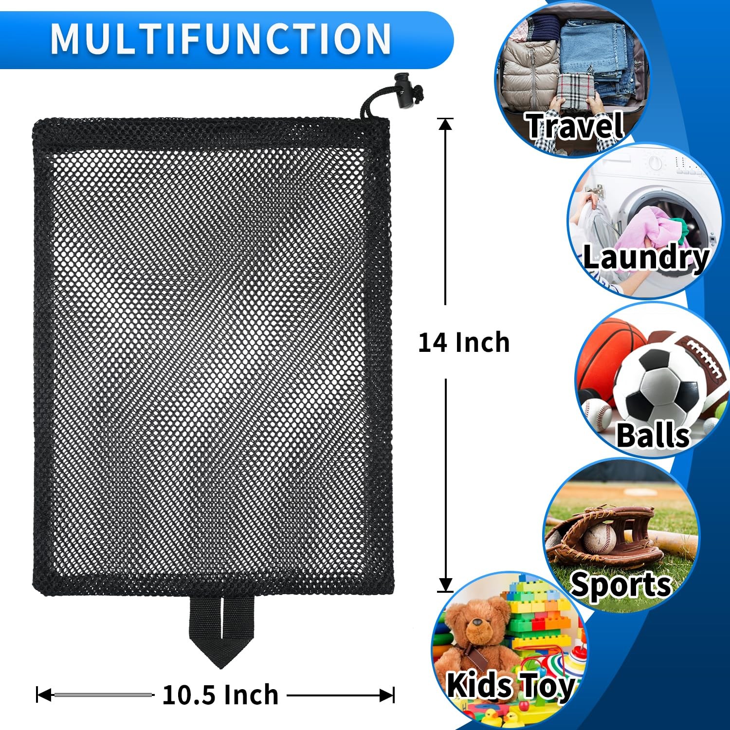 BOJITEXS 10 Pcs Mesh Drawstring Bag 10.5″ x 14″ with Handle & Cord Lock Closure
