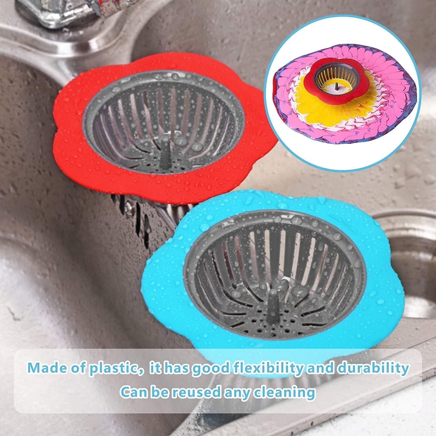 Plastic Sink Strainer, 4 Pack Flexible Kitchen Sink Drainers, Easy Clean Sink Dr