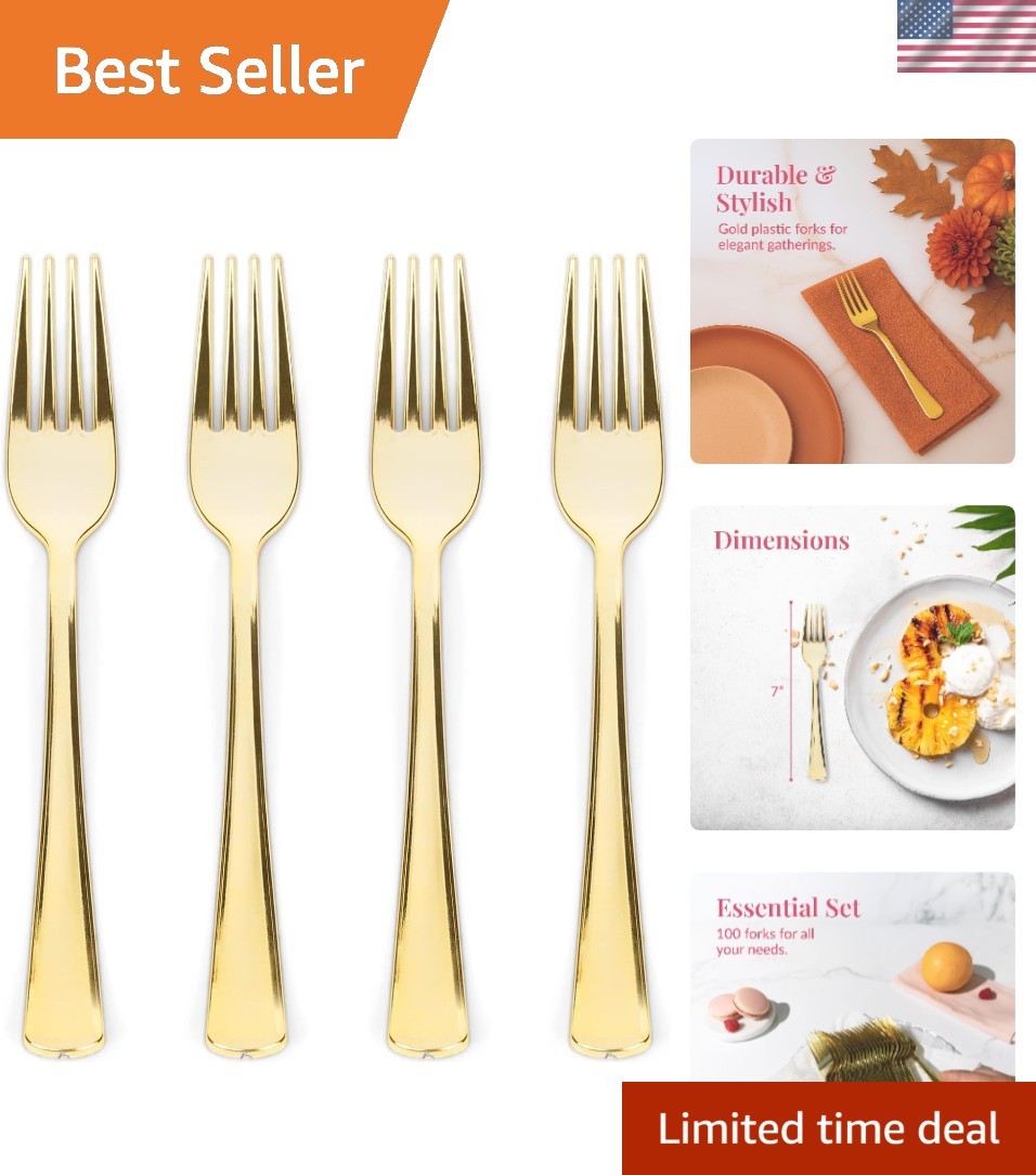 100 Count Plastic Forks – 7″ Heavy Duty Gold Plastic Silverware Utensils – El…