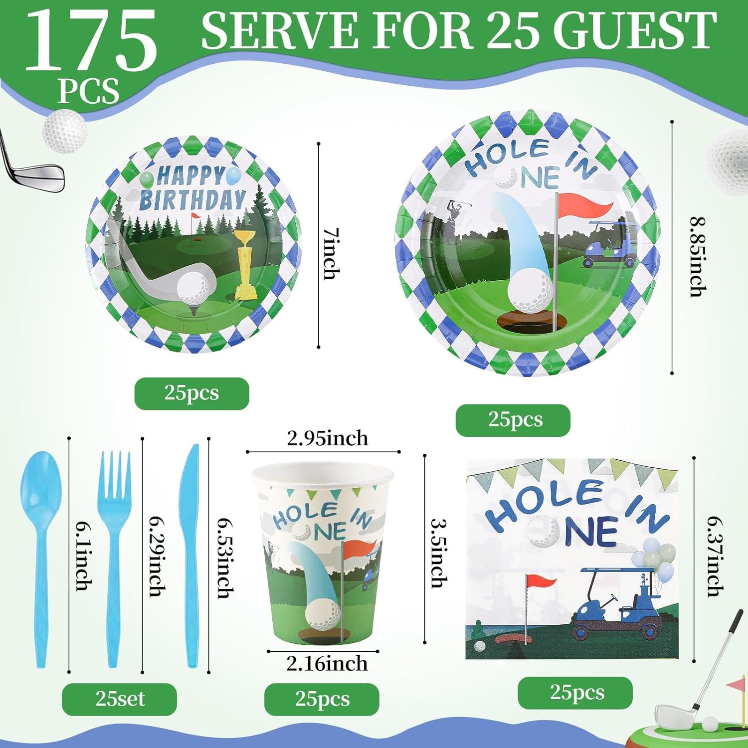 Golf Party Decorations, 175pcs Golf Birthday Decorations Include Hole In One Pla