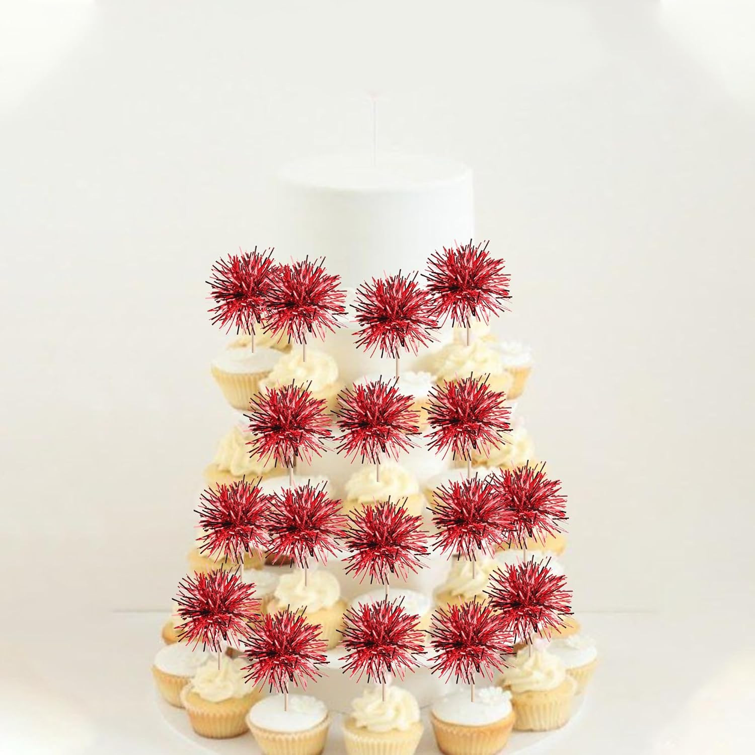 40 PCS Foil Firework Cupcake Toppers Sparkle Tinsel Cupcakae Picks Sparkler Fire