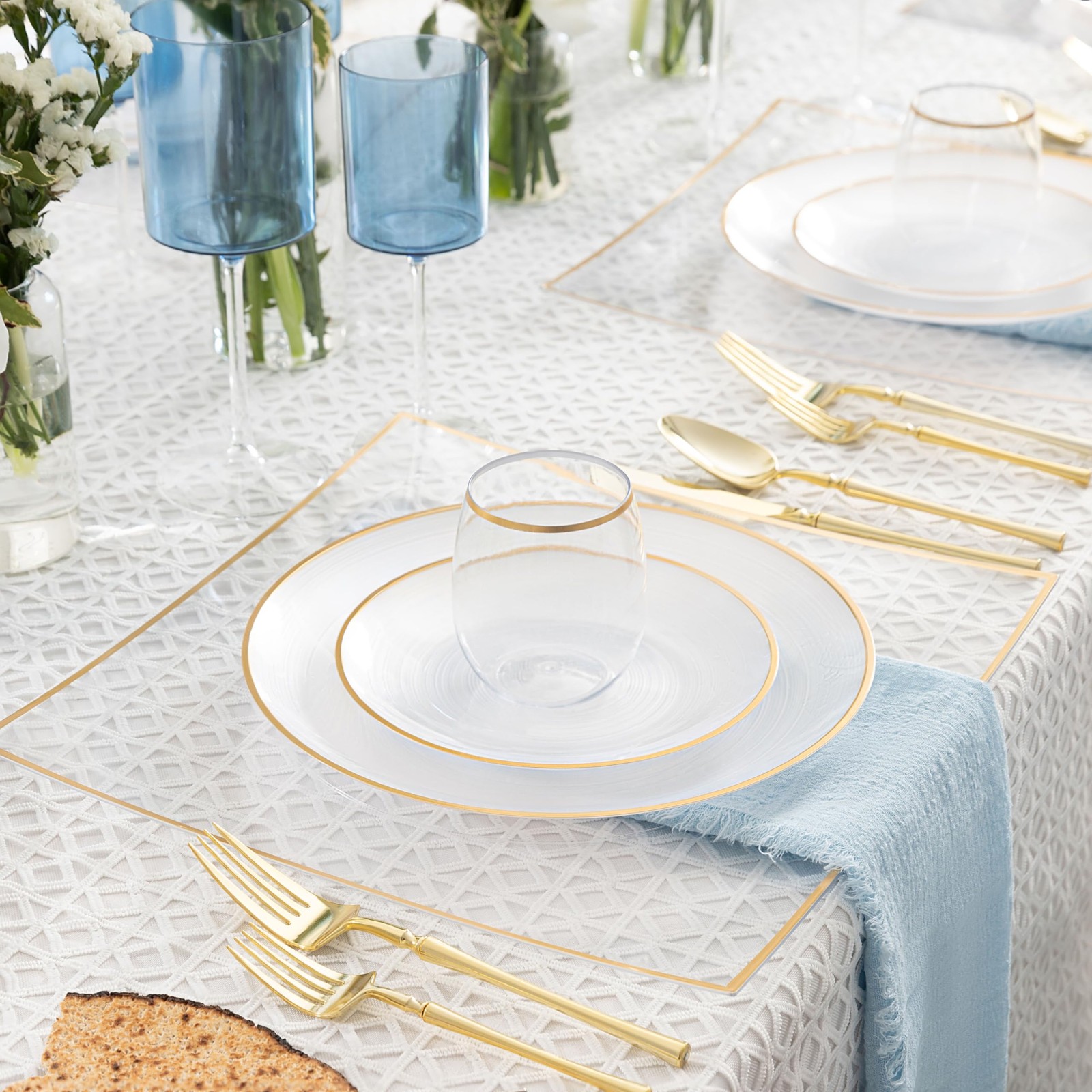 64 Pieces Crystal Design Plastic Plates Combo Pack 7 inch and 10 inch Gold Ri…