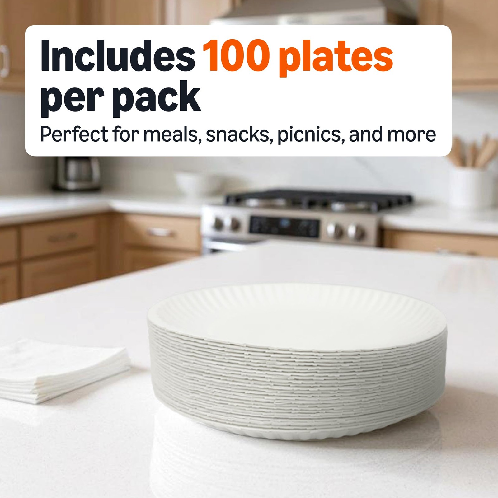 Amazon Basics 9″ Uncoated White Paper Plates 100 1 pack (100 count),