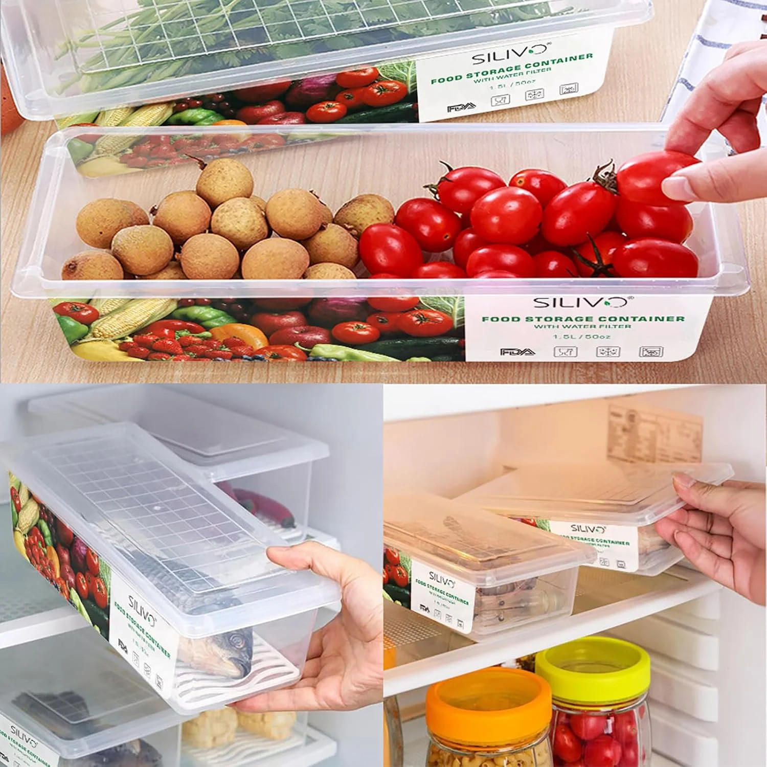SILIVO Fruit Storage Containers for Fridge (3 Pack) – 1.5L Produce Saver Contain