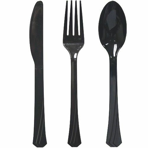 Hannah K. Signature Collection Plastic Combo Pack | Black | Pack of 24 Cutlery,