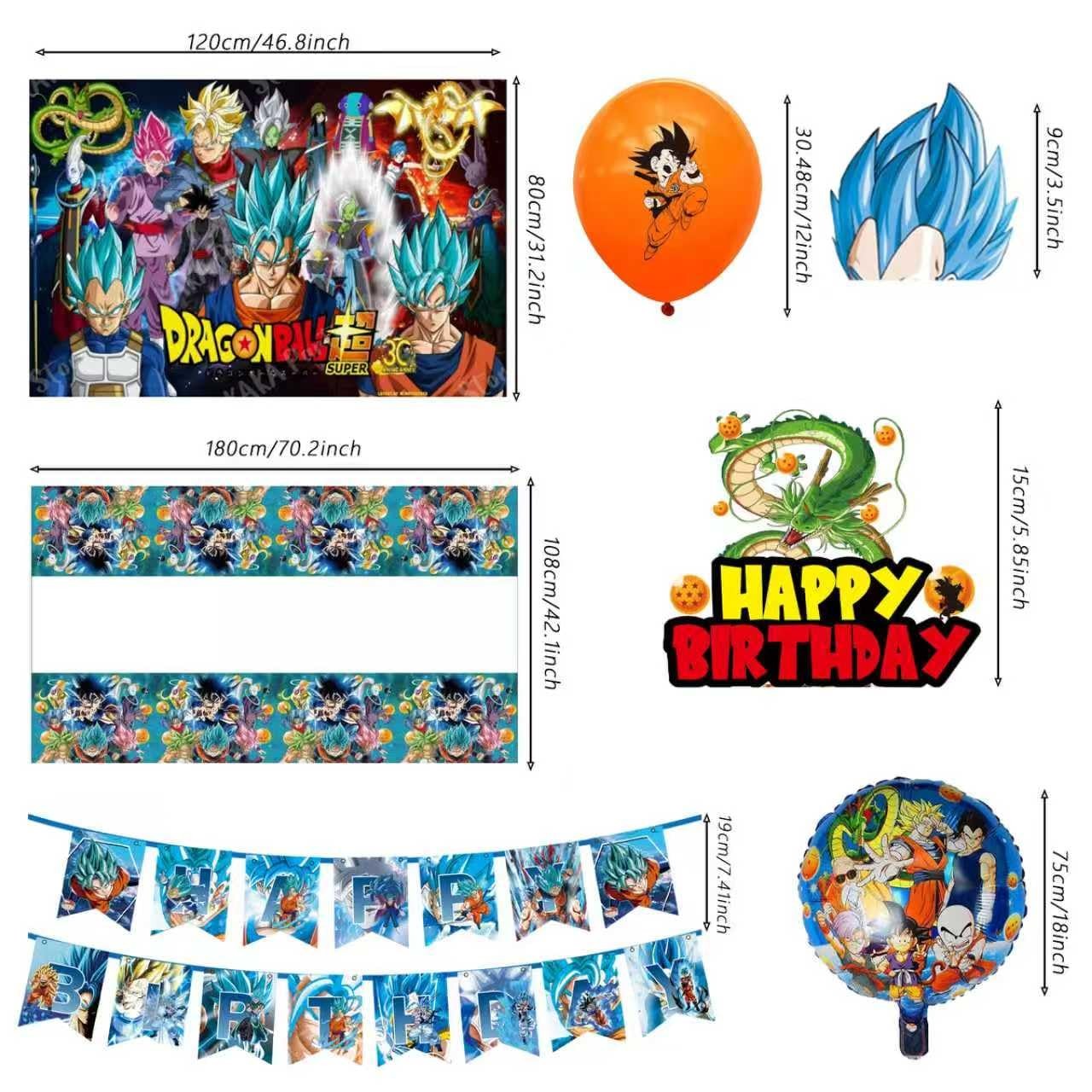 42PCS Dragon Ball Birthday Party Supplies: Banner, Cake Topper, Tablecloth, B…