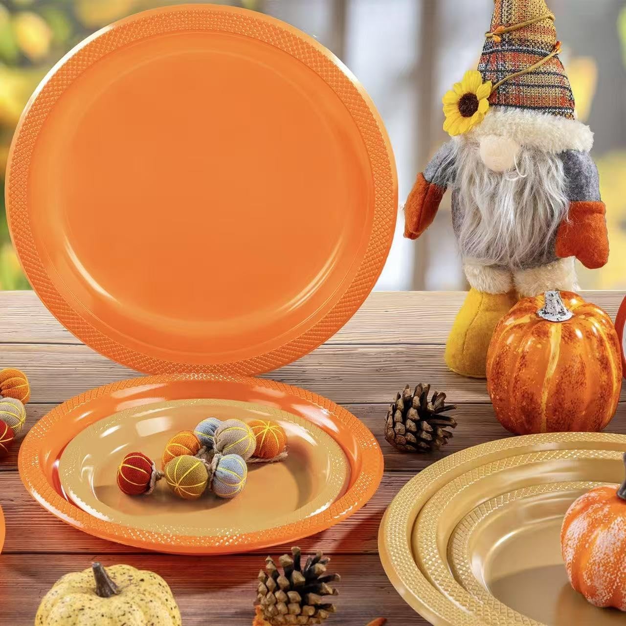 Orange Plastic Plates 9 Inch 50 Count Disposable Plate Thanksgiving Plates fo…