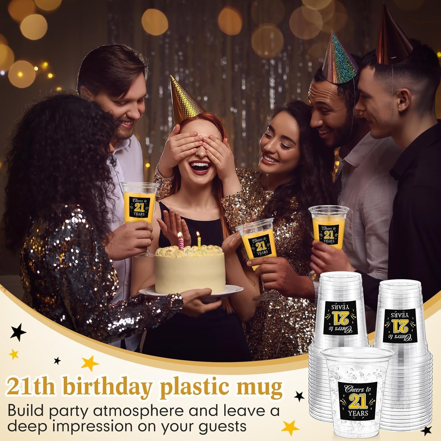 60 Pack 21st Birthday Cup 12 oz Cheers to 21 Disposable Clear Plastic Cups f…