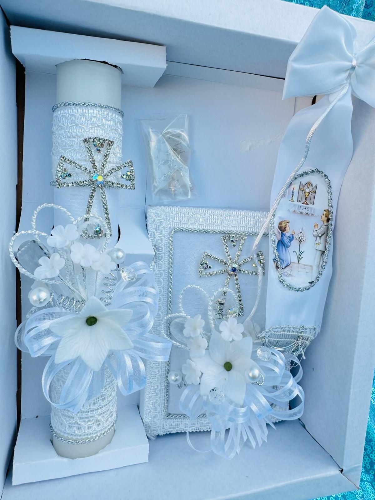 Elegant 4pcs First Communion Candles SPANISH/English Boy/Girl vela de comunion