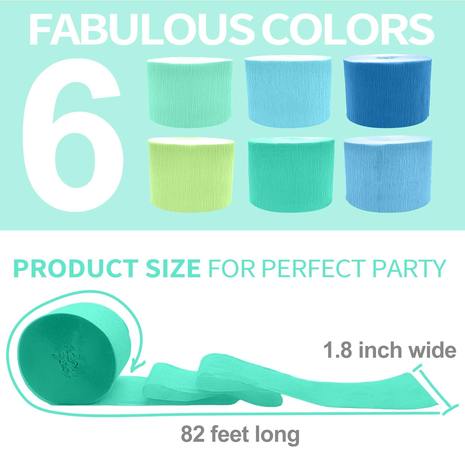 Crepe Paper Streamers Blue Green Party Graduation Birthday DIY 6 Rolls 492ft