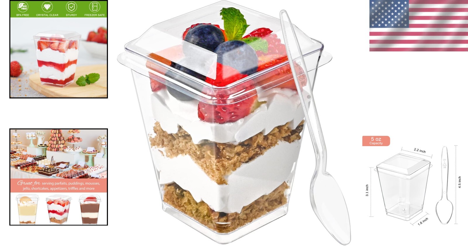 50 Pack 5 oz Clear Plastic Dessert Cups with Lids & Spoons for Elegant Parties