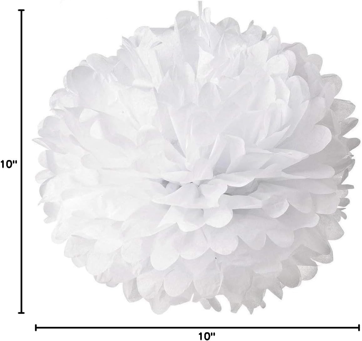 10Pcs White Tissue Hanging Paper Pom-Poms, Flower Ball Wedding Party Outdoor De