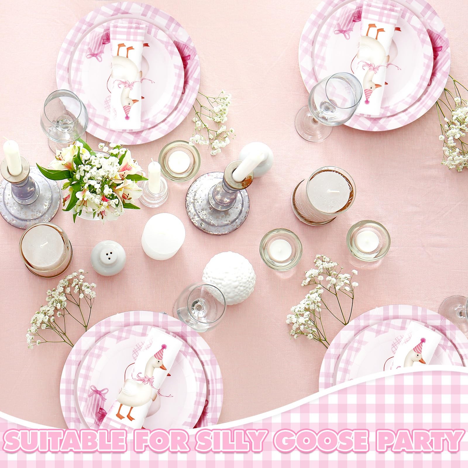 120 PCS One Silly Goose Birthday Party Tableware Set Pink Baby Shower