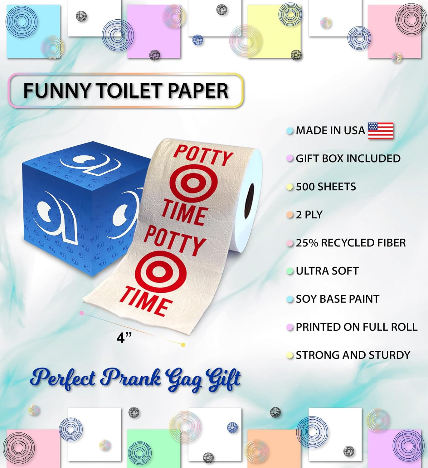 Potty Time Bulls Eye Printed Toilet Paper Gag Gift – Funny Toilet Paper Roll for