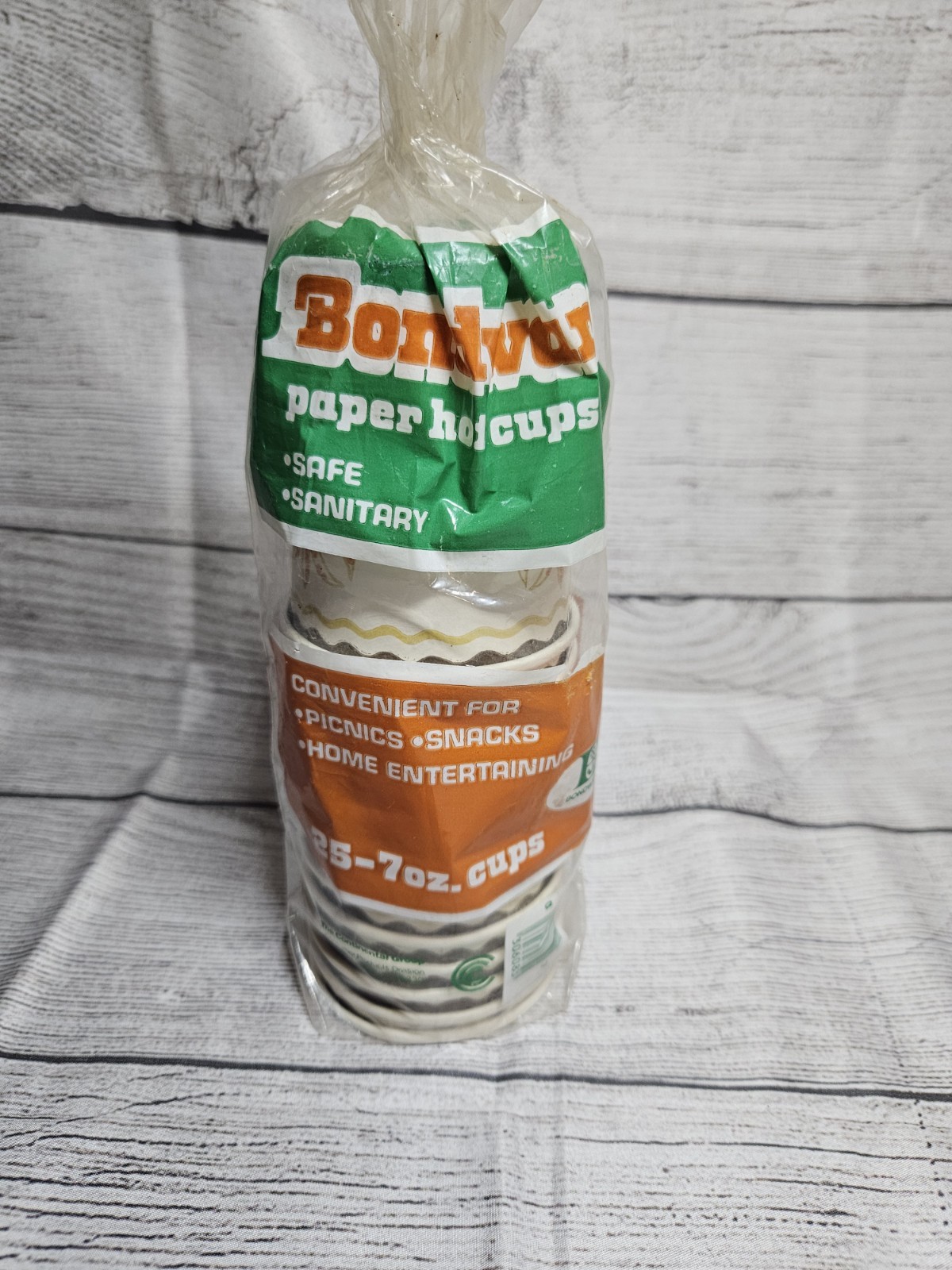 Vtg Bondware 7oz Paper Hot Drink Cups-Retro Orange/Brown-OPEN Package – 13 cups