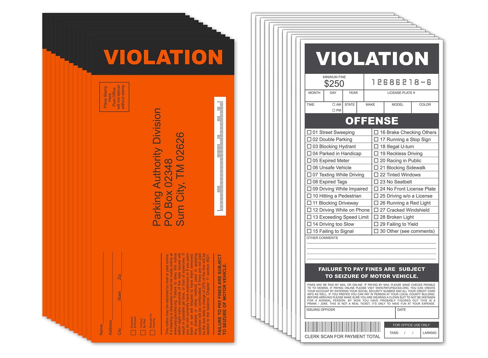 Larkmo Fake Parking Tickets Prank – Qty 25, Joke Violation Parking, Funny Gag Pr