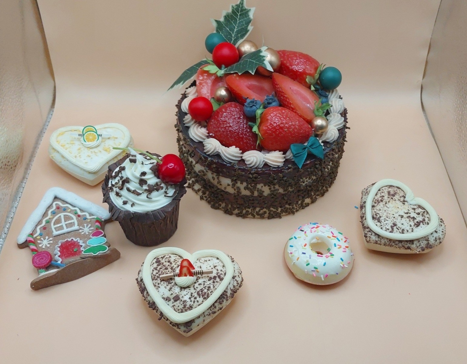 Lot of 40+ artificial / faux / foam dessert food items – pastries, cupcakes