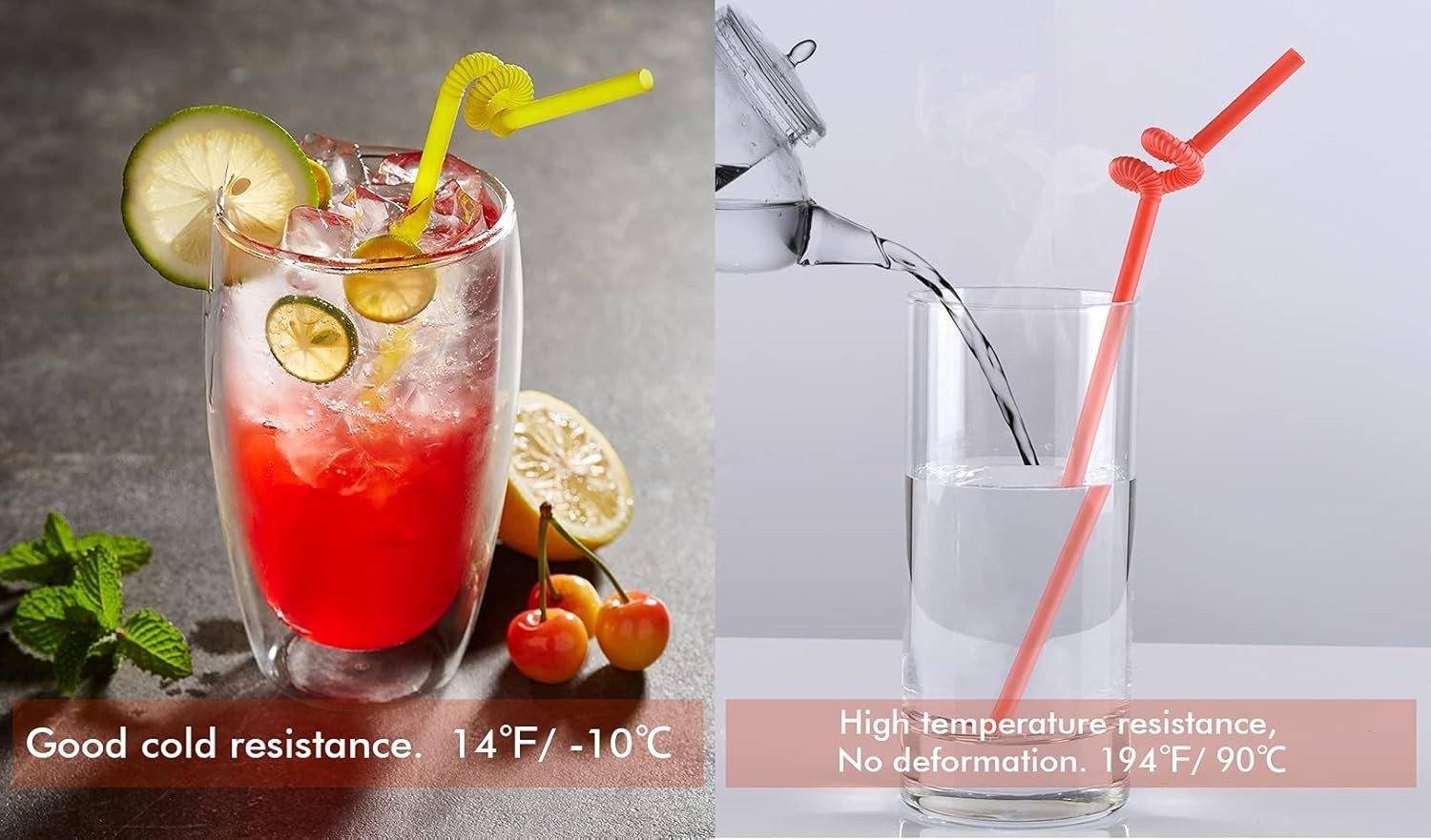Flexible Bendy Drinking Straws 100 Count 12.8 Inch Long Colorful Polypropylene