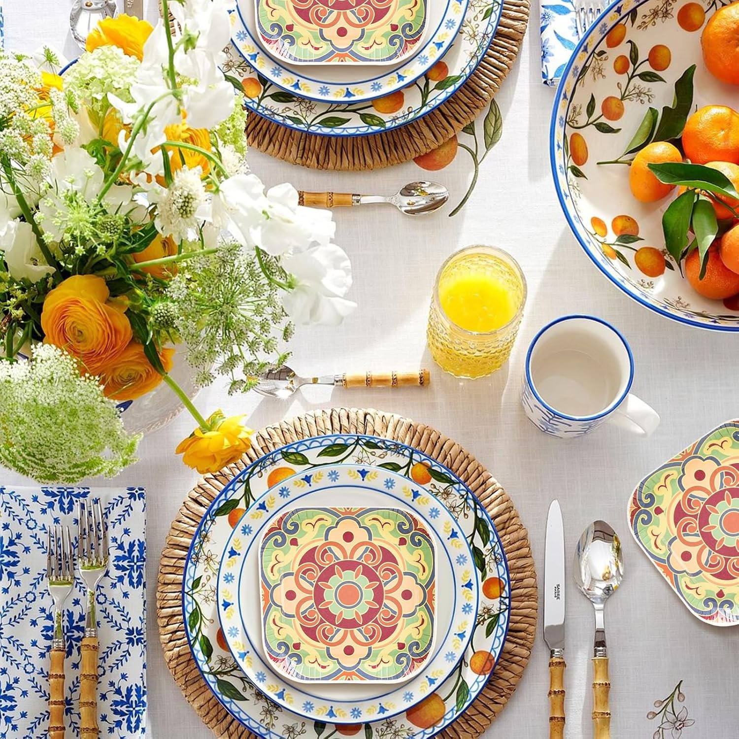 30 Pack Small Paper Plates 5 Inch, Retro Mini Square Paper Plates, Vintage