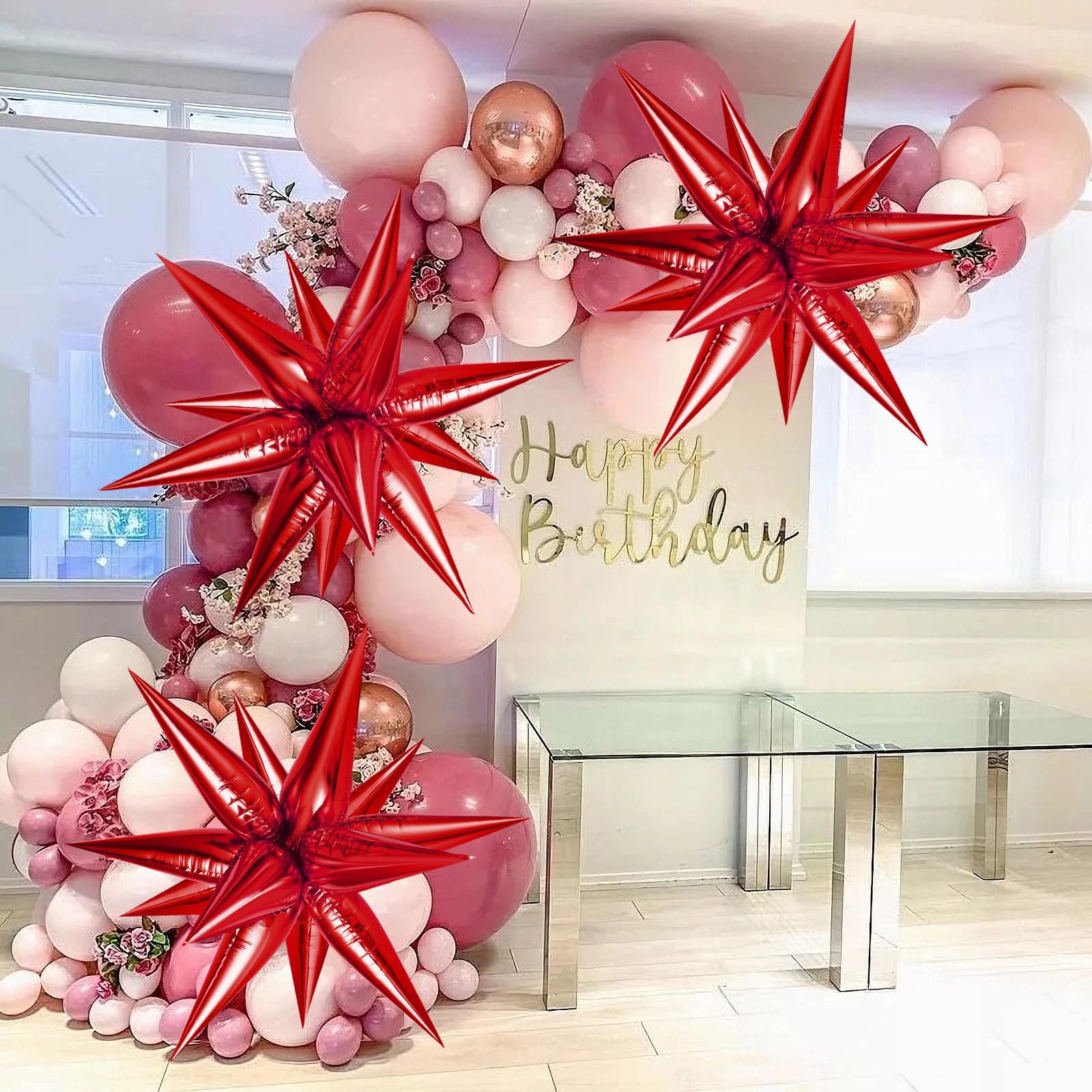 Red Star Foil Balloons, 36 PCS Explosion Cone Balloons, 12 Point 26 Inch Larg…