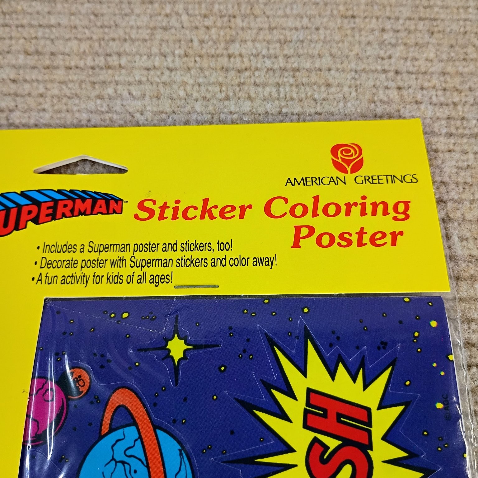 Vintage Superman Sticker Coloring Poster 14.5x11in American Greetings 1992 DC
