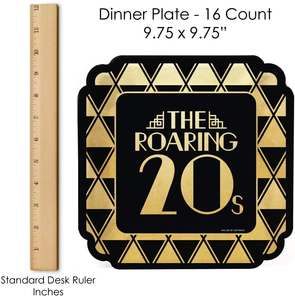 64 Piece Roaring 1920s Gold Foil art deco jazz theme tableware plates napkins